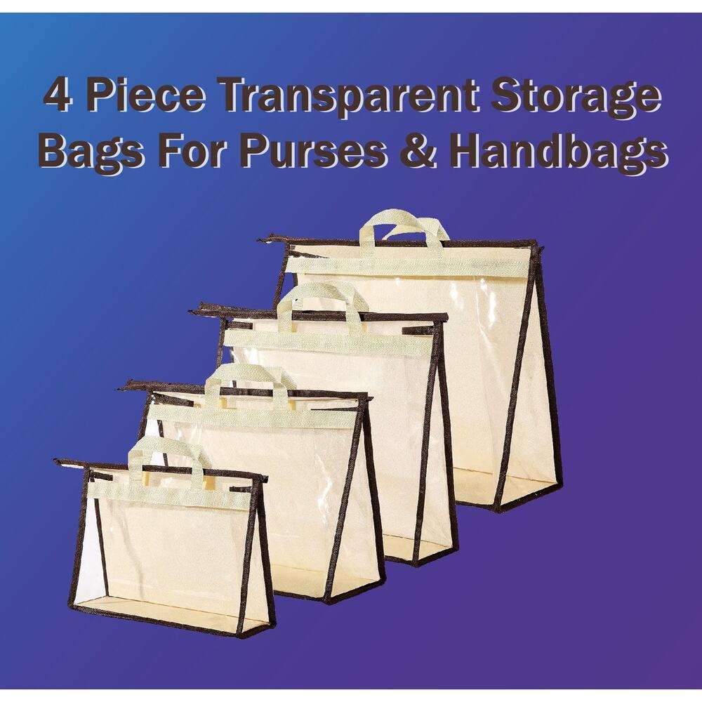4 Piece Transparent Purse & Handbag Protective Storage Bags S,M,L,XL